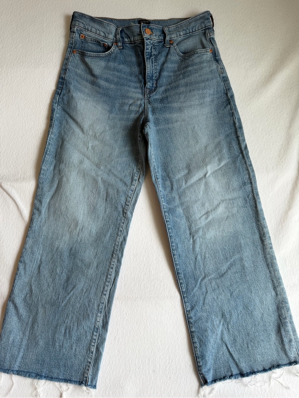 J.Crew Wide Leg Crop Jeans Womens 29 Light Wash Raw Hem High Rise Cropped Denim - Picture 2 of 10